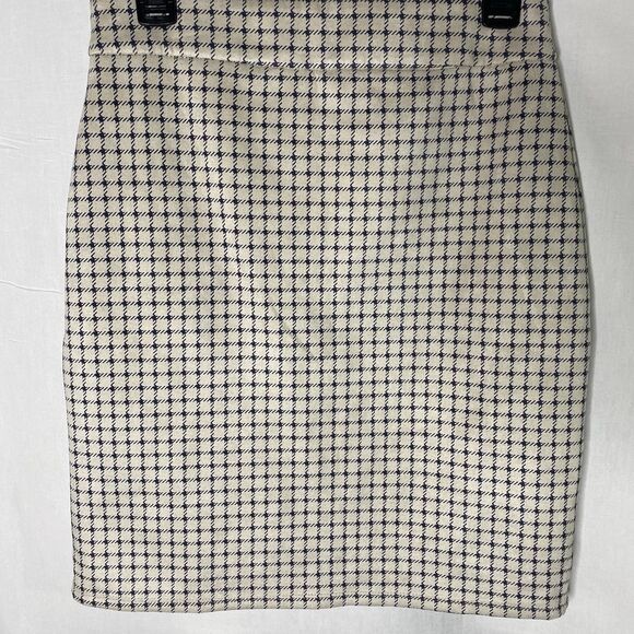 Alice Blue Mini Pencil Skirt Womens S Beige Navy Windowpane Soft Suede Feel - Picture 2 of 9